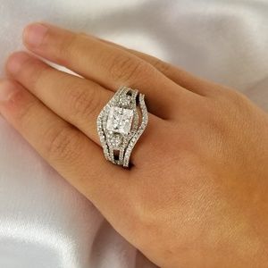 Real 925 Princess Engagement Wedding Ring Set